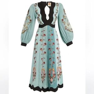 Farm Rio Flowing Beauty Midi Dress in sky blue linen, size M